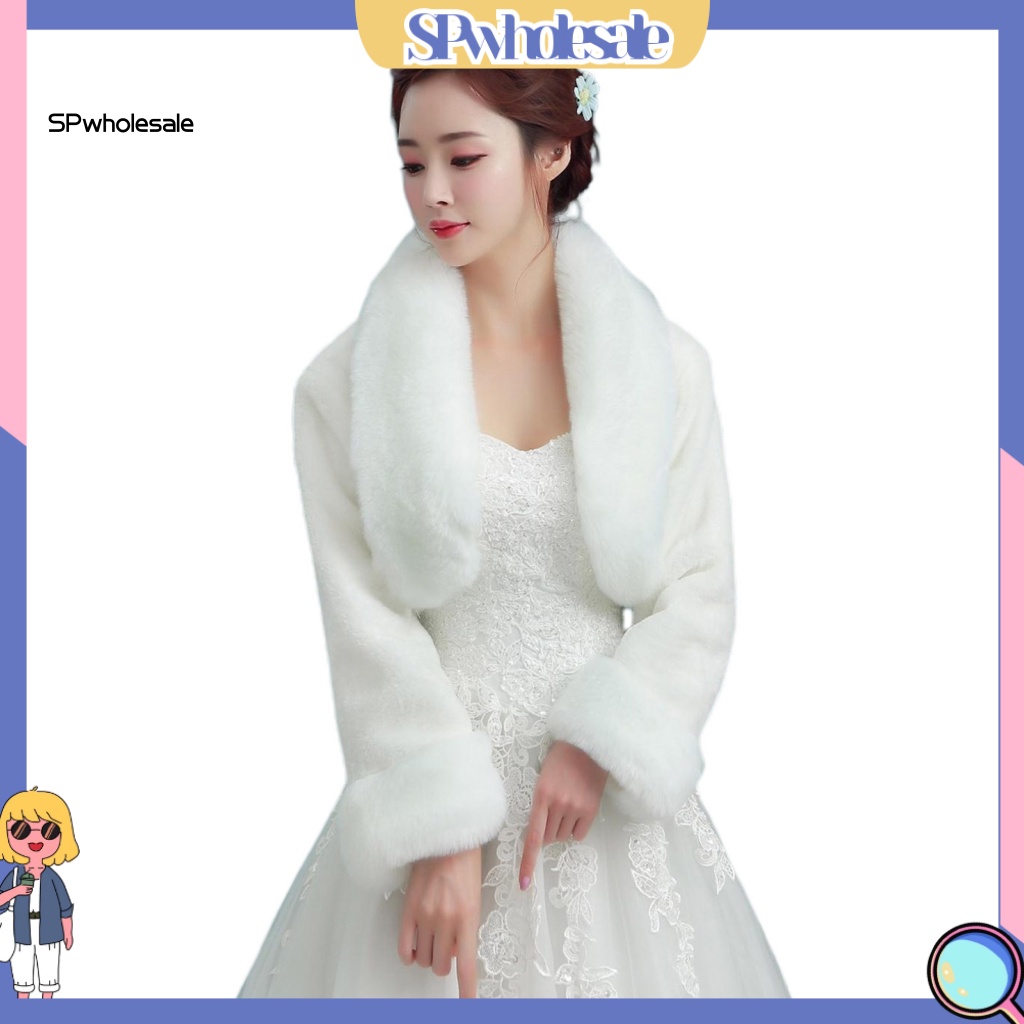 ขายส่ง| ผ้าคลุมไหล่แต่งงานเจ้าสาว แขนยาว สีขาว ปกเสื้อสีพื้น ให้ความอบอุ่น ขนเฟอร์เทียม สบาย เจ้าสาว งานแต่งงาน ผ้าคลุมผู้หญิง