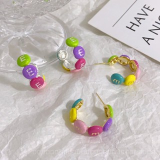 [0803]YWBX-EH Colored Drip Glaze M Bean Half Ring Earrings Womens All-Match Spring and Summer Minority Fashion Design Earrings Ins Style Personalized Ear Studs F4HR