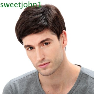 Sweetjohn วิกผมสังเคราะห์ สีน้ําตาล ระบายอากาศ มองไม่เห็น แฟชั่นสําหรับผู้ชาย