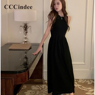 Cccindee ชุดเดรสยาว คอกลม แขนกุด สีพื้น แฟชั่นใหม่ สําหรับสตรี 2023