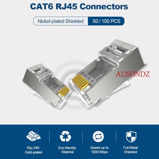 Alisondz Cat6 RJ45 โมดูลาร์เชื่อมต่อเครือข่าย ชุบทอง Cat6 CAT6e 50 100 ชิ้น