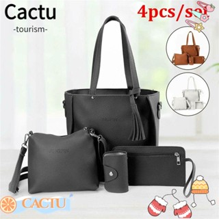 Cactu 4 ชิ้น / เซต กระเป๋าผู้หญิง, กระเป๋าสะพายข้าง หนัง PU ความจุสูง, กระเป๋าถือลําลอง แฟชั่น แบบพกพา สําหรับผู้หญิง เด็กผู้หญิง