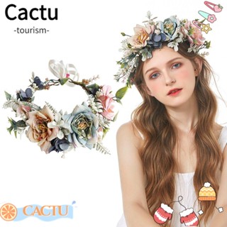 Cactu ที่คาดผม ลายดอกไม้ ตกแต่งหมวก สําหรับงานแต่งงาน ปาร์ตี้ เจ้าสาว ที่คาดผม ชายหาด เครื่องประดับผม