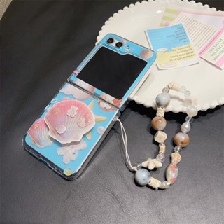 เคสโทรศัพท์มือถือ ลายหอยสังข์น่ารัก พร้อมสายคล้องมือ สําหรับ Samsung Galaxy Z Flip 5 Flip5 5G