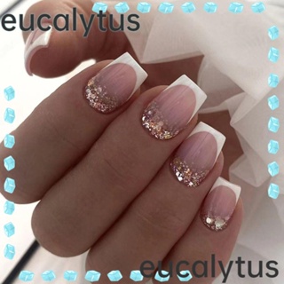 Eucalytus1 เล็บปลอม ประดับคริสตัล แบบสั้น ถอดออกได้ DIY สําหรับผู้หญิง