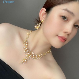 Expen ชุดเครื่องประดับคริสตัล ไข่มุก หรูหรา สไตล์วินเทจ คลาสสิก แวววาว