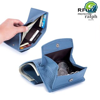 Ralph Rfid กระเป๋าสตางค์แฟชั่น หนังวัวแท้ ใบสั้น แต่งหัวเข็มขัด สไตล์เรโทร