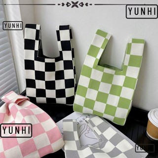 Yunhi Knot กระเป๋าถือ กระเป๋าช้อปปิ้ง ผ้าถัก แฮนด์เมด ขนาดเล็ก สีพื้น สําหรับนักเรียน