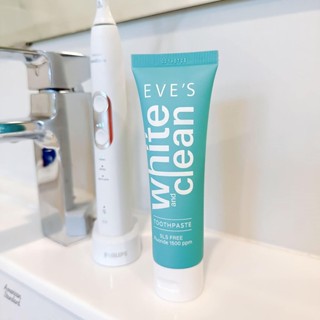 ราคาต่อหลอด ยาสีฟันอีฟส์ EVES WHITE AND CLEAN TOOTHPASTE ฟลูออไรด์ 1500 ppm ปริมาณ 70 กรัม