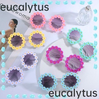 Eucalytus1 แว่นตากันแดด กรอบกลม ลายดอกเดซี่ ดิสโก้ เทศกาล สําหรับผู้หญิง