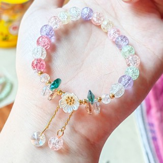 สร้อยข้อมือ ประดับลูกปัดแก้วคริสตัล ลายดอกคามิเลีย ดอกเดซี่ ดอกทานตะวัน สีสันสดใส