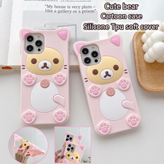 3D ใจเย็น หมี For A1 A58 A98 A78 5G A77S A57 A77 2022 4G A74 A54 A55 A16 เปลือกโทรศัพท์ 3D Cute Cartoon pink Bear Anticollision Soft Cover TPU Silicone case เปลือกป้องกัน