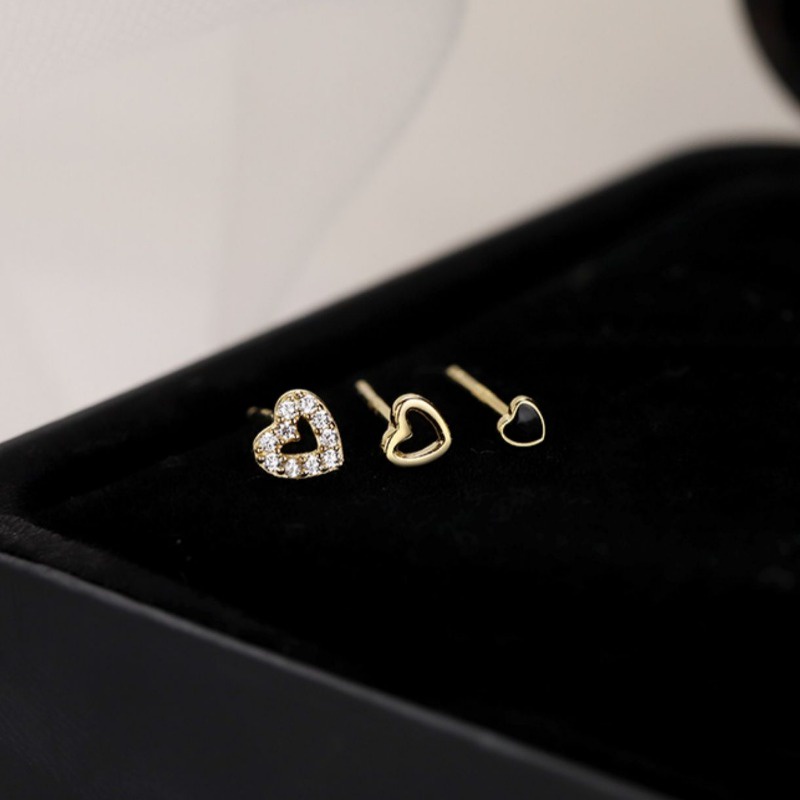 We Flower ชุดเครื่องประดับ ต่างหูเม็ดเดี่ยว เงิน S925 ประดับเพทาย รูปหัวใจ สีดํา สําหรับผู้หญิง 3 ชิ้น - รูปที่ 5