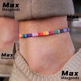 Maxg สร้อยข้อเท้า เชือกถัก ลาย Love is Love Friend สีรุ้ง สไตล์โบฮีเมียน สําหรับผู้ชาย