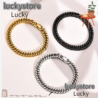 Lucky สร้อยข้อมือสเตนเลส 8 มม. ยาว 19 ซม. 21 ซม. เครื่องประดับแฟชั่น สําหรับผู้ชาย