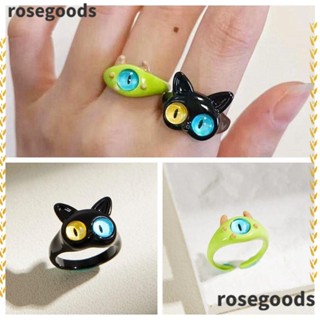 Rosegoods1 แหวนนิ้วมือ ลายแมวดํา เครื่องประดับแฟชั่น ปาร์ตี้