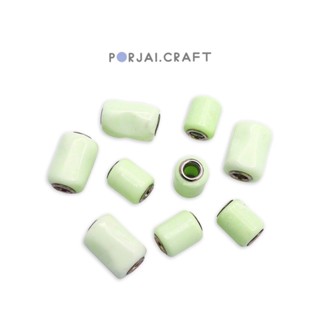 Lemon Chrysoprase Charm Faceted Barrel Bead with 925 Sterling Silver ชาร์ม เลมอนคริสโซเพรส