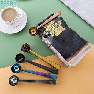 Perry ช้อนตักกาแฟ สเตนเลส ด้ามจับยาว แบบพกพา สีเงิน สีทอง พร้อมคลิปหนีบถุงนม