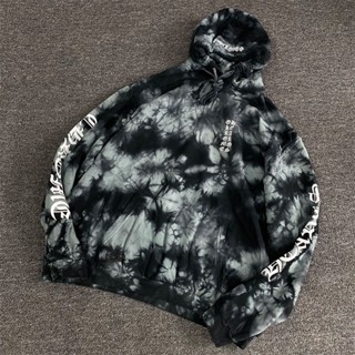 XLOP Chrome Hearts [poison family] crooked horse dizzy dye tie dye horseshoe letter LOGO printed mens and womens hooded pullover sweater