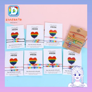 Diachath LGBT สร้อยข้อมือ เชือกลูกปัด สีรุ้ง ปรับได้ เครื่องประดับแฟชั่น คู่รัก ของขวัญแฮนด์เมด