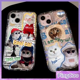 Pingcoo - เข้ากันได้สำหรับ เคส iphone 11 เคสไอโฟน เคสไอโฟน11 ระลอกน้ำเคสใสกันกระแทกกันกระแทกน่ารักอินเทรนด์ Red Hat Kitten ใช้ได้กับ iPhone 14 13 Pro max 12 Pro Max 11 xr xs max 7 8Plus