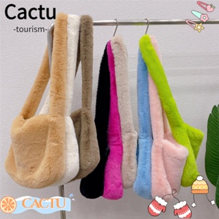 Cactu กระเป๋าสะพายไหล่ ผ้ากํามะหยี่ขนนิ่ม ขนเฟอร์เทียม สีแคนดี้ แฟชั่นสําหรับผู้หญิง