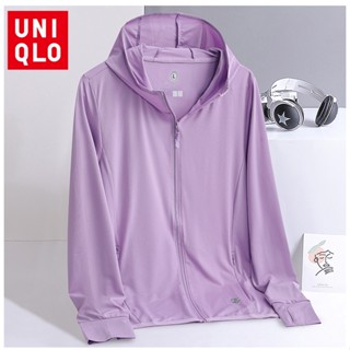 Uniqlo M-5XL ใหม่ เสื้อแจ็กเก็ต ผ้าเรยอน แขนยาว กันแดด มีฮู้ด มีซิป ระบายอากาศ สําหรับทุกเพศ