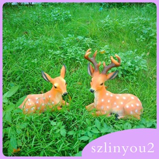 [szlinyou2] ฟิกเกอร์เรซิ่น รูปกวาง สําหรับตกแต่งสวน ระเบียง เตียง ดอกไม้ 2 ชิ้น