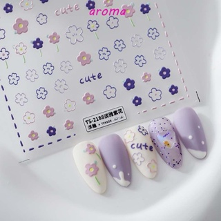 Aroma สติกเกอร์ติดเล็บ ลายดอกไม้ กระบองเพชร มีกาวในตัว สีสันสดใส สําหรับตกแต่งเล็บ