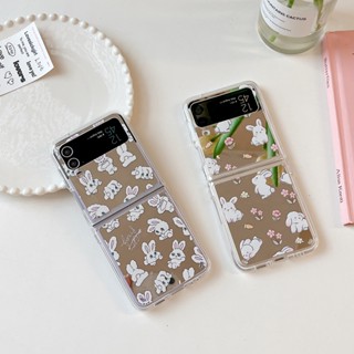 เคสโทรศัพท์มือถือแบบกระจกแข็ง กันกระแทก ลายการ์ตูนกระต่ายน่ารัก สําหรับ Samsung Galaxy Z Flip 4 5G Z Flip 3