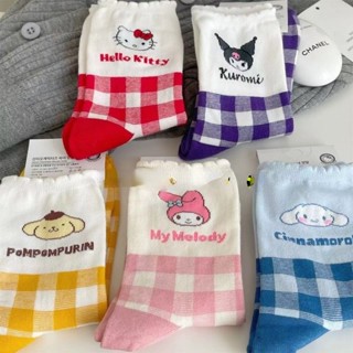 5 pairs Cartoon Anime Socks Korean Version Sweet Girl Jade Gui Dog Melody Kitty Cat Medium Tube Socks Cute Student Versatile Cartoon Cotton Socks