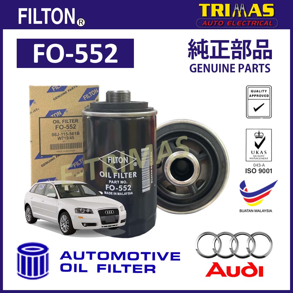 กรองน้ํามันเครื่อง FILTON Audi A3 8P1 8P7 8PA เครื่องยนต์ EA113 EA888 Penapis Minyak Hitam Enjin 06J