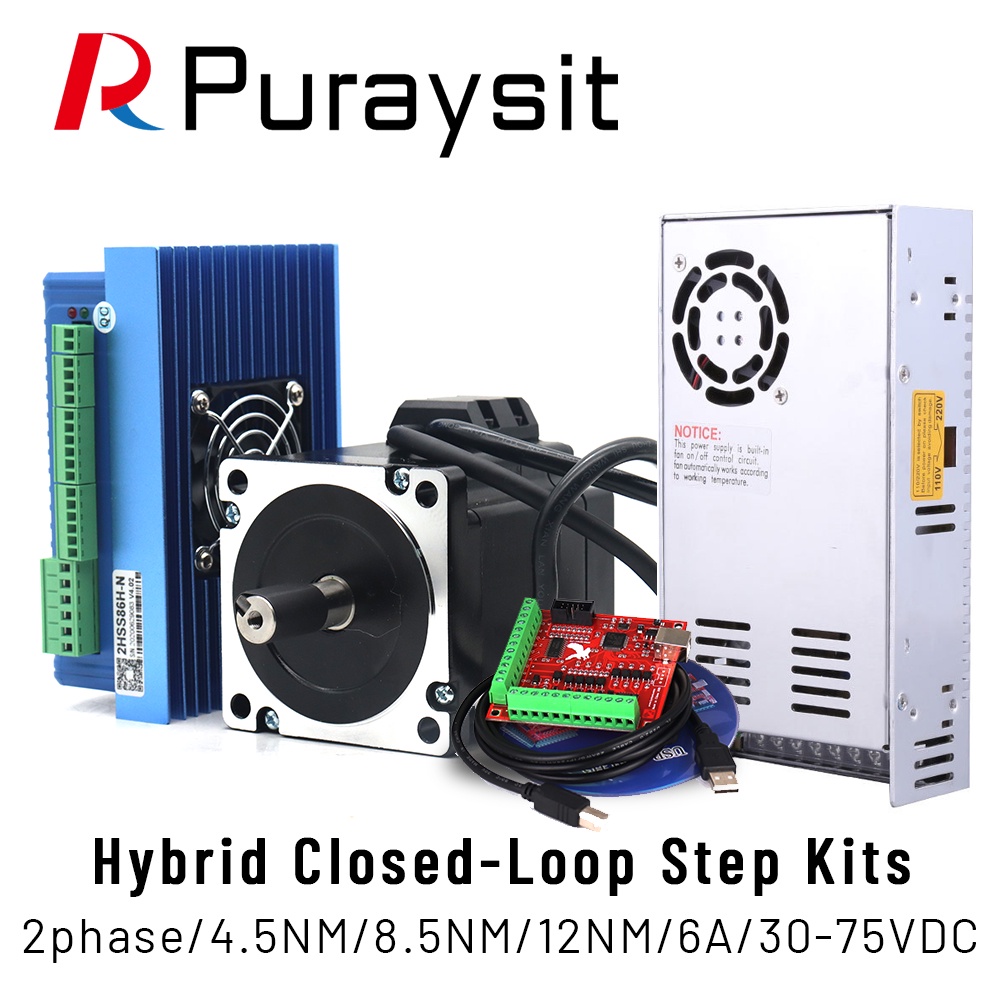 Puraysit Nema34 Hybrid Closed-Loop Step Motor Kit 2HSS86H 86J1880EC 4.5NM 8.5NM 12NM และ Mach3 การ์ด