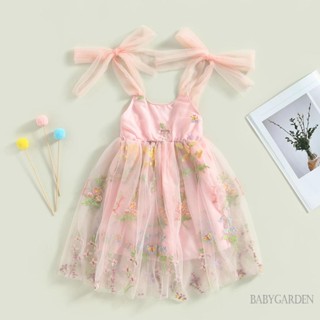 Babygarden-6m-4y ชุดเดรสแขนกุด เปิดไหล่ ปักลายดอกไม้ สีชมพู สําหรับเด็กผู้หญิง