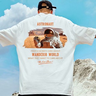 S-8XL National tide hip-hop tide brand astronaut printed short-sleeved t-shirt for men and women couples trendy loo_01