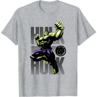 QZเสื้อยืดแขนสั้น ผ้าฝ้าย 100% พิมพ์ลายกราฟิก Marvel Hulk Avengers Jump Punch แฟชั่นสําหรับผู้ชาย และผู้หญิง