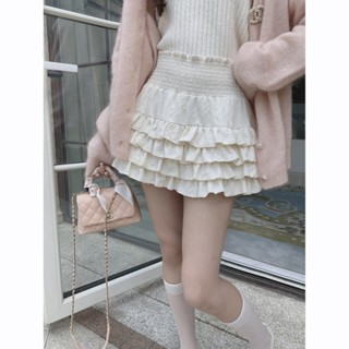Creamysweet กระโปรงเอวสูง ผ้าลูกไม้ สีดํา สีขาว สําหรับผู้หญิง