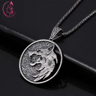 OCEANMAP Simple Men Necklace Hip Hop Korean Style Necklace Men Clavicle Chain Long Chain Necklace Boyfriend Gift The Witcher 3 Punk Round Pendant Game Geralt Necklace Wolf Head Pendant Necklace