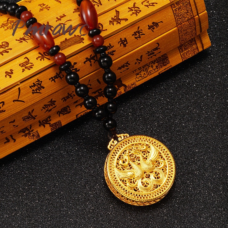 Pmrwc | สไตล์ชาติพันธุ์ Au999 Gold Phoenix Xiangyun Cloisonne จี้สร้อยคอสําหรับผู้หญิง FS1087