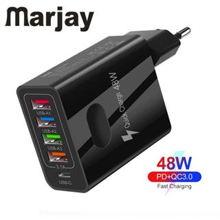 Marjay อะแดปเตอร์ชาร์จ 48W 4USB Type C QC3.0 Type C PD แบบชาร์จเร็ว สําหรับสมาร์ทโฟน