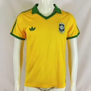 เสื้อกีฬาแขนสั้น ลายทีมชาติฟุตบอล Brazil Home 1977 S-XXL ชุดเหย้า สําหรับผู้ชาย