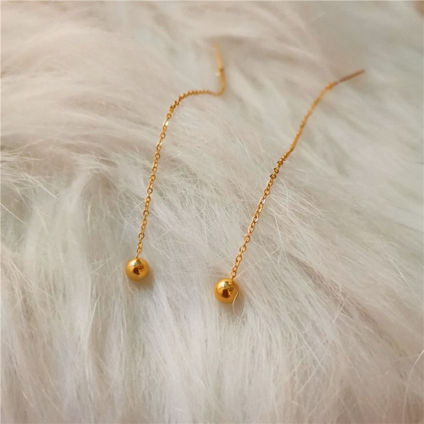 เวอร์ชั่นเกาหลีไทเทเนียมเหล็ก 18K Simple Non-Fade ลูกปัดหู Influencer Classy Glossy ขนาดเล็ก Golden Bean ต่างหูต่างหูหญิง ins ราคา ถูกที่สุด ดีลบีเคเค