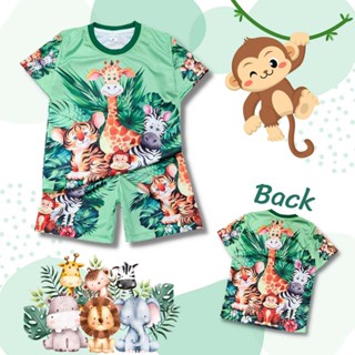 ZOO0835 ชุดเด็ก เสื้อแขนสั้น+กางเกงขาสั้น ผ้าไมโครเกรดA ลายการ์ตูนสวนสัตว์ เสื้อผ้าเด็ก ชุดเด็กแฟชั่น ชุดเด็กลายการ์ตูน