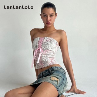 Lanlanlolo เสื้อท็อปลําลอง พิมพ์ลาย แฟชั่นสําหรับผู้หญิง 2023