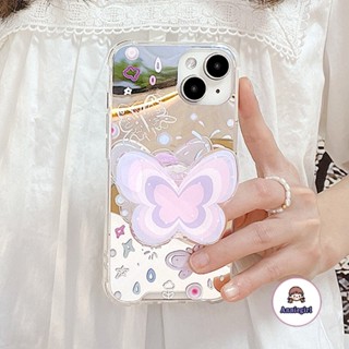 สําหรับ IPhone 11/13 เคสโทรศัพท์มือถือ TPU นิ่ม กันกระแทก ปิดด้านหลัง ลายผีเสื้อ พร้อมแหวนขาตั้ง สําหรับ IPhone 14 Pro Max IP 12 Pro 13 Pro Max