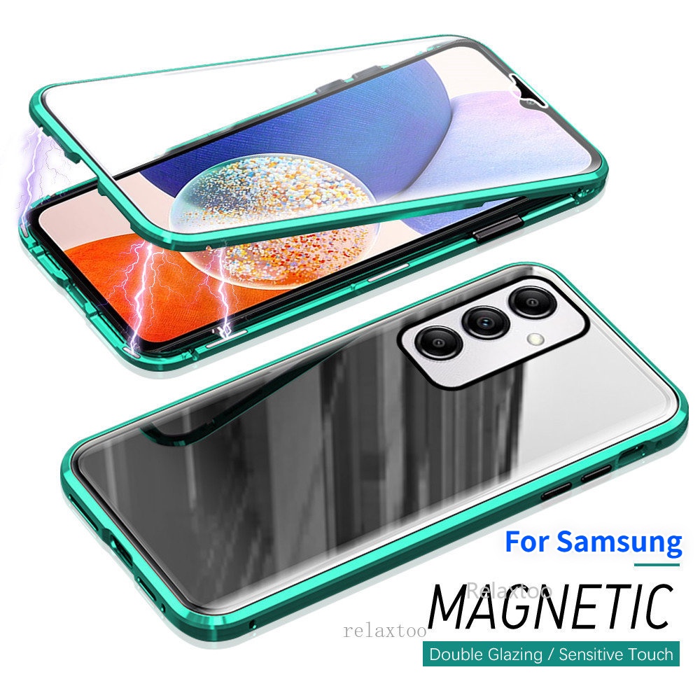 เคสโทรศัพท์มือถือ แบบฝาพับ กันกระแทก 360 สําหรับ Samsung Galaxy A14 A34 A54 5G° เคสโทรศัพท์กระจกนิรภ