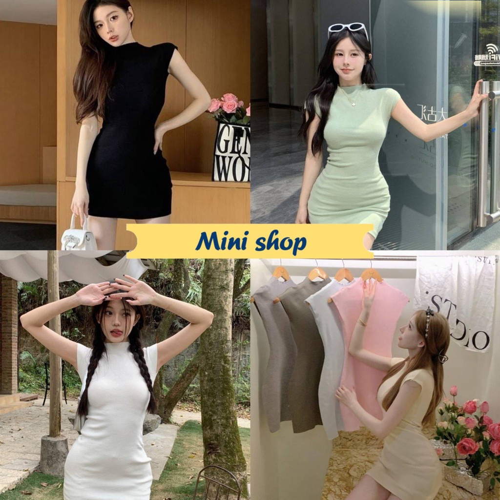 Mini shop พร้อมส่ง (7672) ชุดเดรสไหมพรม ทรงรัดรูปรัดสัดส่วนเก๋มากแม่ -C