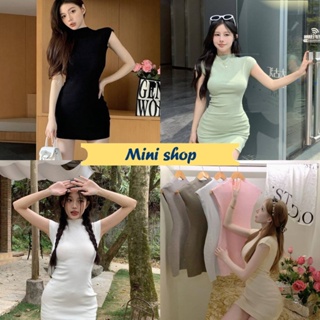 Mini shop🌸พร้อมส่ง🌸 (7672) ชุดเดรสไหมพรม ทรงรัดรูปรัดสัดส่วนเก๋มากแม่  -C