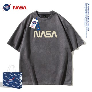 เสื้อยืดแขนสั้น แขนห้าส่วน พิมพ์ลาย NASA สีเทา สไตล์วินเทจ แฟชั่นฤดูร้อน สําหรับผู้ชาย