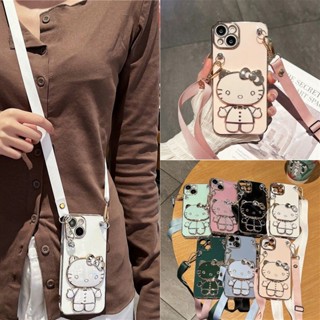 เคสกระจก ลายคิตตี้ หมุนได้ 360 องศา พร้อมสายคล้องไหล่ ปรับได้ สําหรับ Realme C55 C53 C35 C33 C31 C30 C30s Narzo 50a 50i Prime